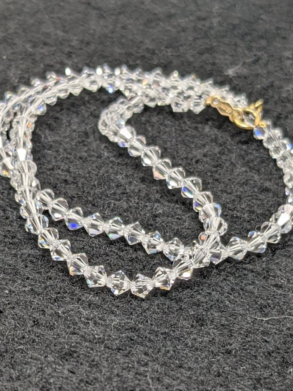 Vintage Austrian Clear Crystal Bicone Bead Choker 14k GF Clasp Tiny 1mm 14"
